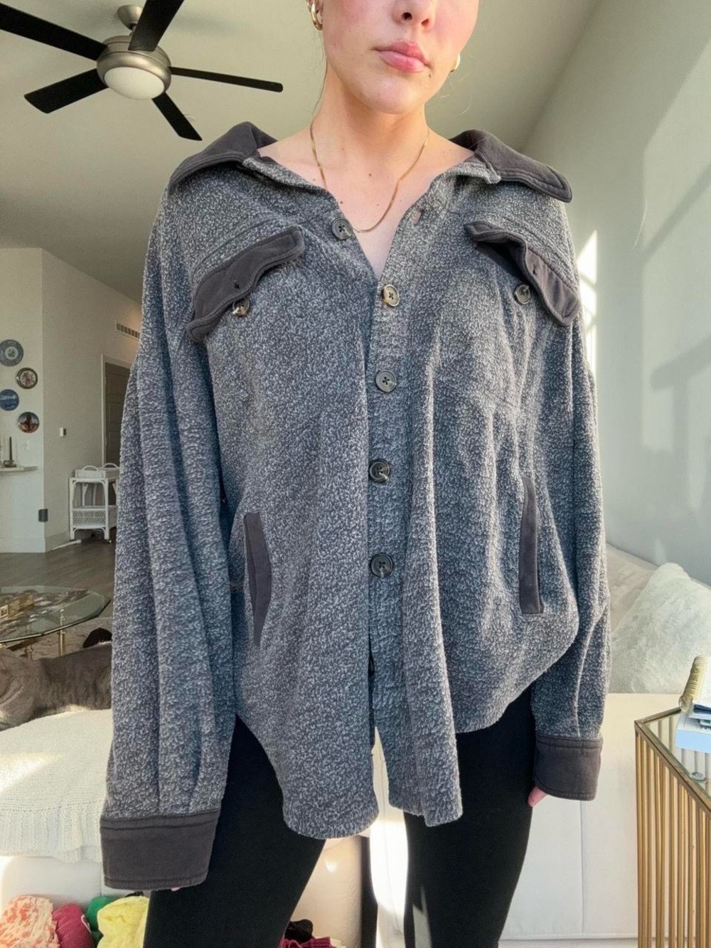 PacSun Charcoal Gray Sherpa Button Jacket
